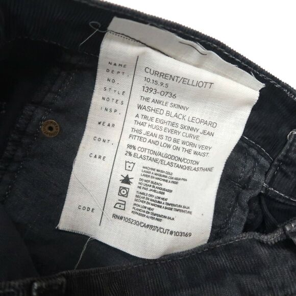 Current/Elliott The Ankle Skinny Corduroy Jeans in Black Leopard Sz 23 NWT $218 - Picture 8 of 9